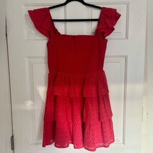 Altar’d State Red Eyelet Ruffle Mini Dress Flutter Sleeve L